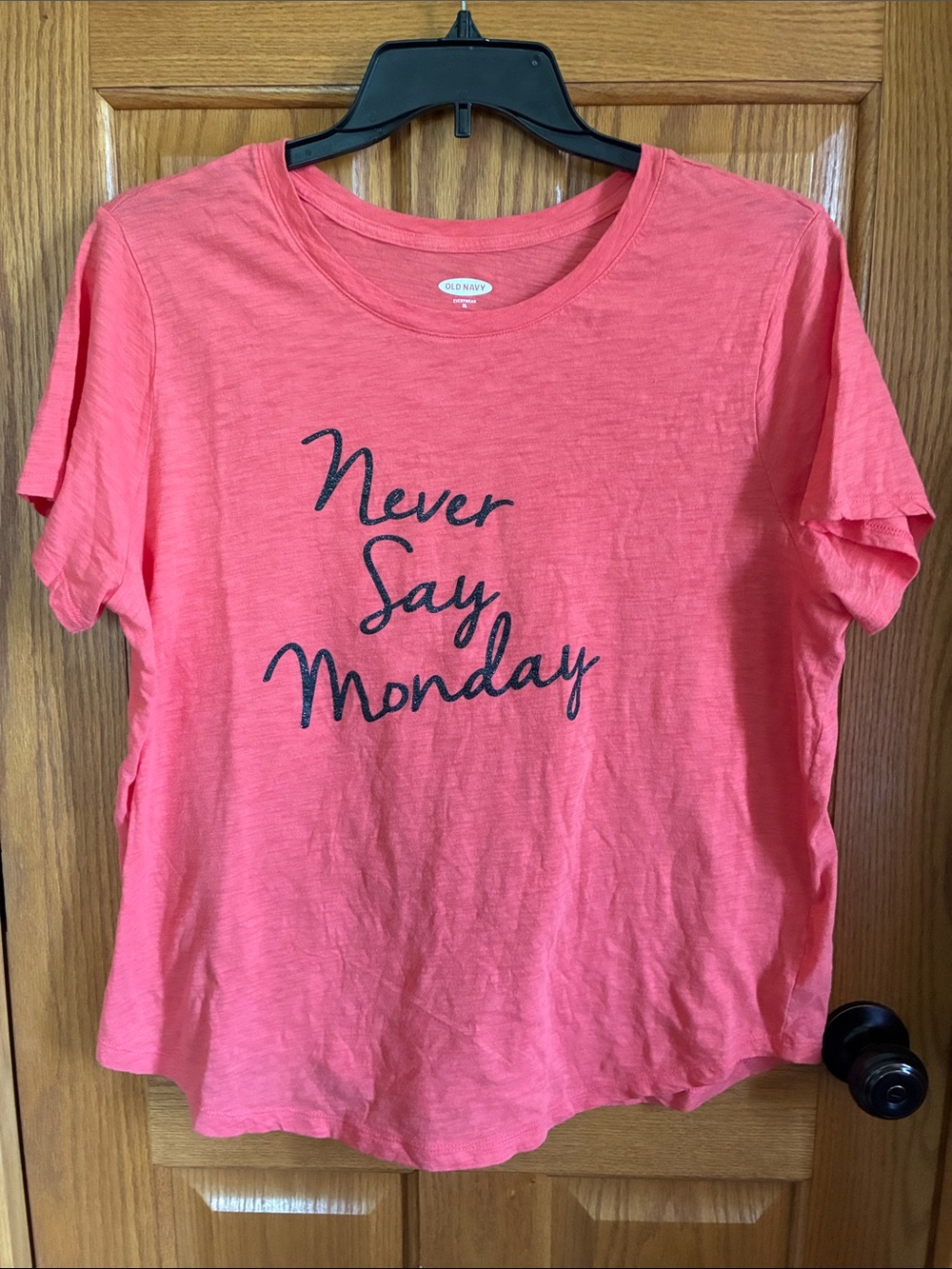 Old Navy Coral Pink 'Never Say Monday' Short Sleeve Tee